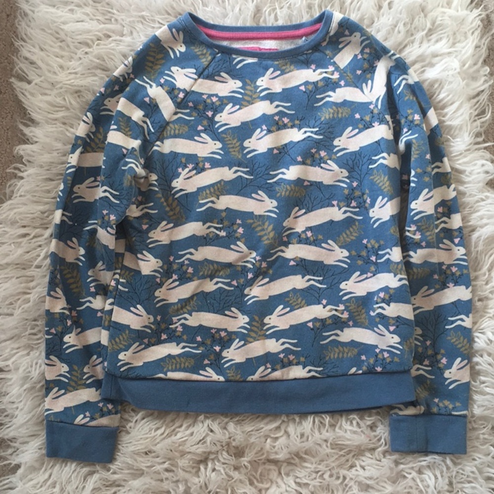 Bunny print sweatshirt by Mini Boden.